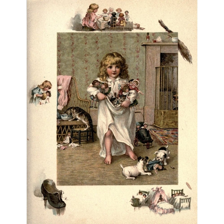 My Friend Doggie c.1890 Girl with kittens and puppies Poster Print by Unknown Image 1