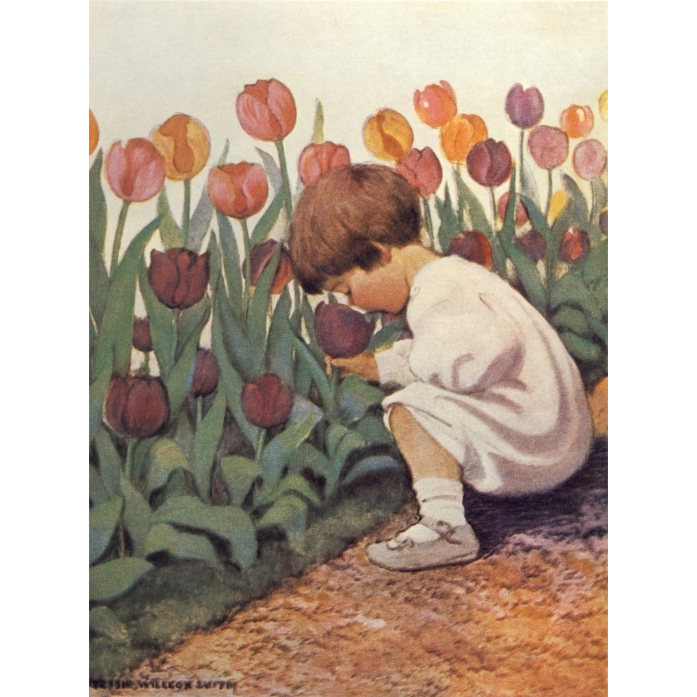 Good Housekeeping Apr 1919 Smelling tulips Poster Print by Jessie Willcox Smith Image 1