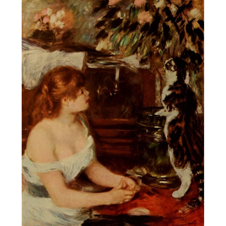 Girl with a Cat c.1885 Poster Print by Pierre-Auguste Renoir Image 1