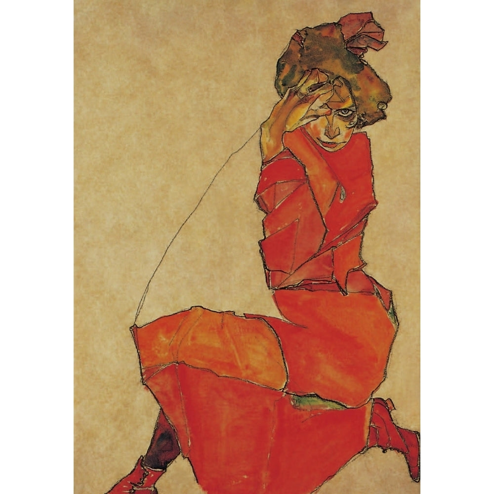 Kneeling Girl in Orange red dress 1910 Poster Print by Egon Schiele Image 2