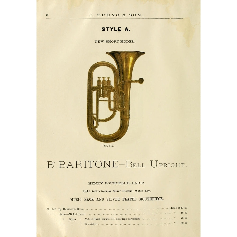 Catalogue C. Bruno and Son c.1890 B-flat Baritone Poster Print by Unknown Image 1