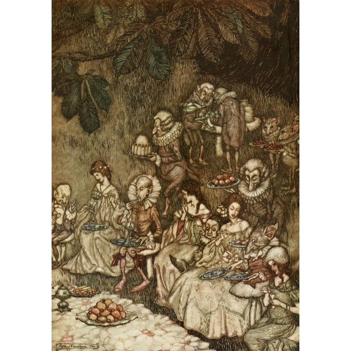 Peter Pan in Kensington 1912 Fairies on mushrooms Poster Print by A. Rackham Image 1