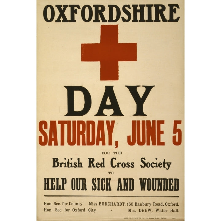 WWI Poster c.1915 Oxfordshire Red Cross Day Poster Print by Unknown Image 1