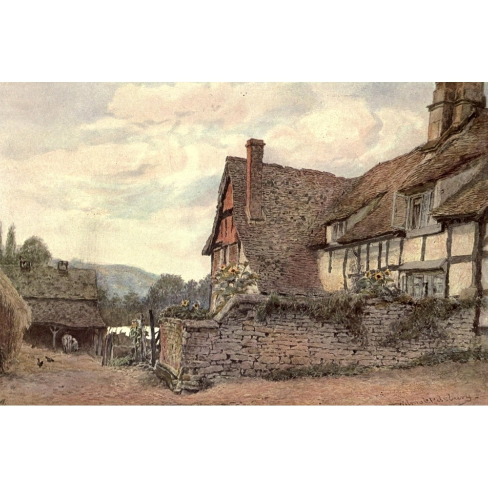 Old English Country Cottages 1906 Pershore Poster Print by Wilmot Pilsbury Image 1