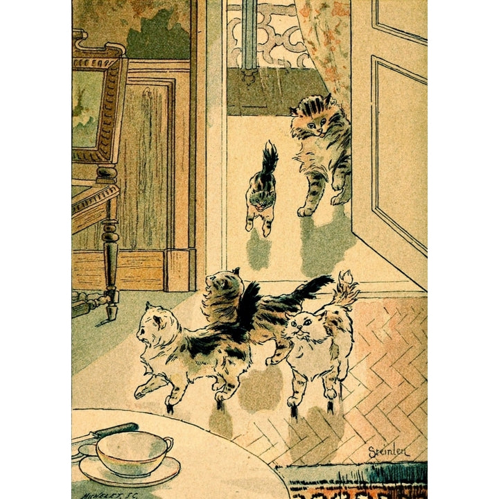 Folle journ_e 1900 The cat family came in Poster Print by Th_ophile Steinlen Image 1