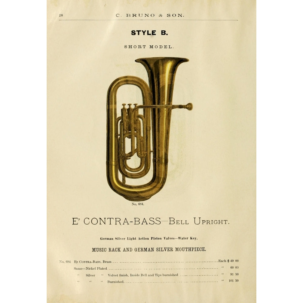 Catalogue C. Bruno and Son c.1890 E-flat Contra Bass Poster Print by Unknown Image 1