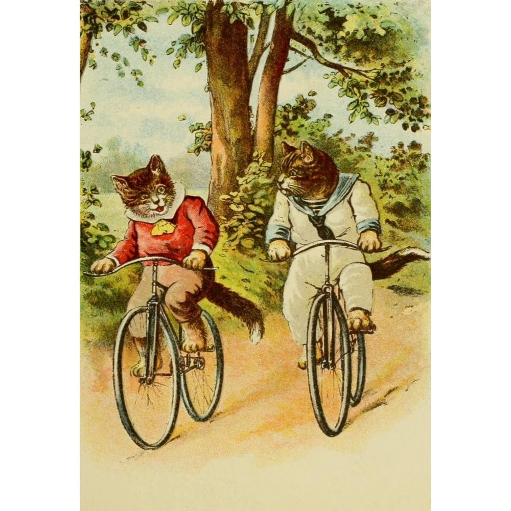 The Pillar-Box 1905 Anthropomorphic Cats Bike ride Poster Print by Unknown Image 1