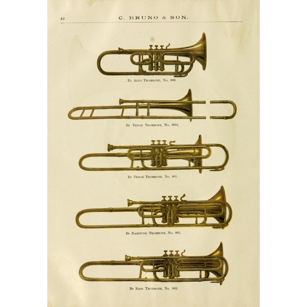 Catalogue C. Bruno and Son c.1890 5 Trombones Poster Print by Unknown Image 1