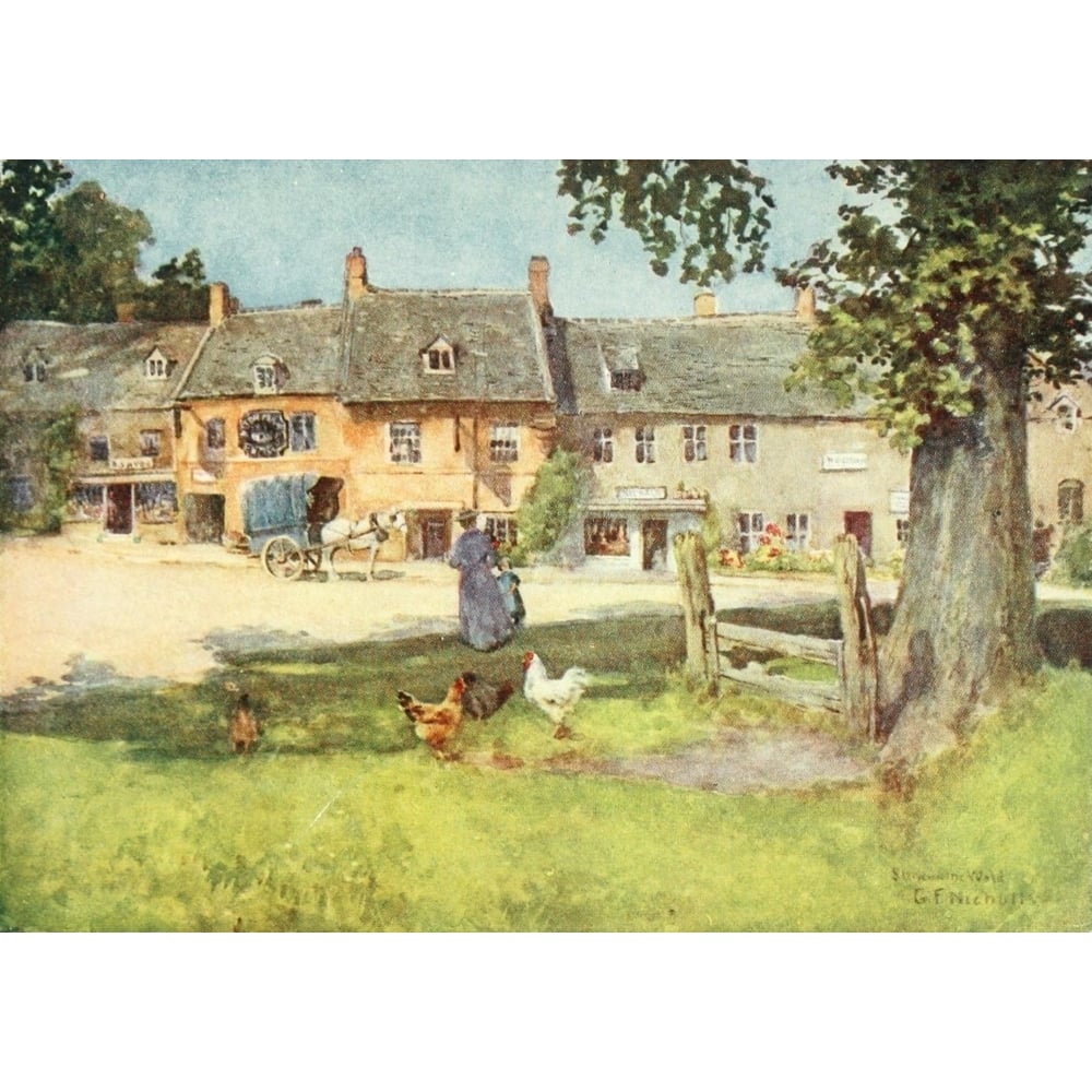 Cotswolds 1920 Old Stocks Stow on the Wold Poster Print by George F. Nicholls Image 1