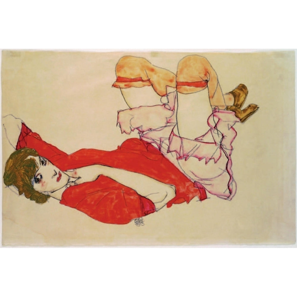 Wally in red blouse and raised knees 1913 Poster Print by Egon Schiele Image 1