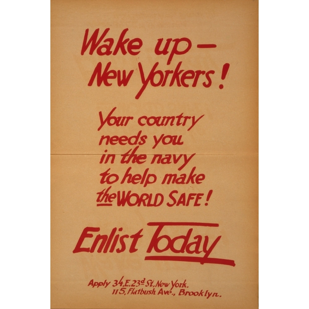 WWI Recruitment Poster 1914 Wake up Yorkers Poster Print by Unknown Image 2