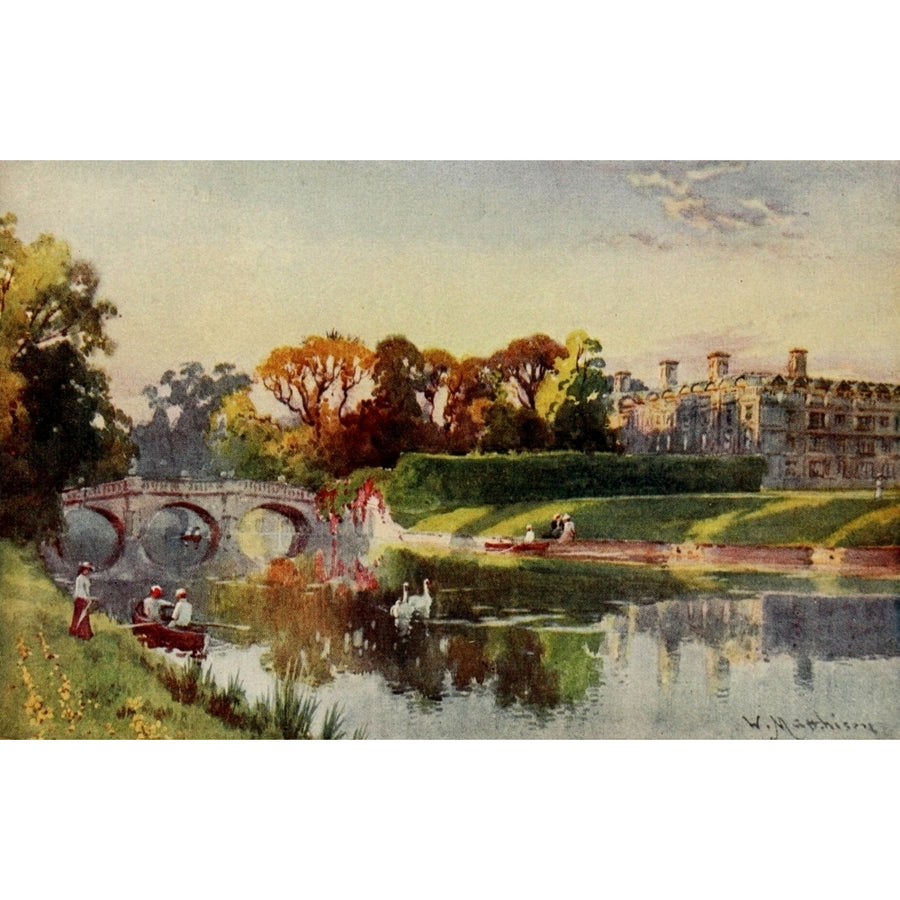 Cambridge 1907 Clare college and bridge Poster Print by William Matthison Image 1