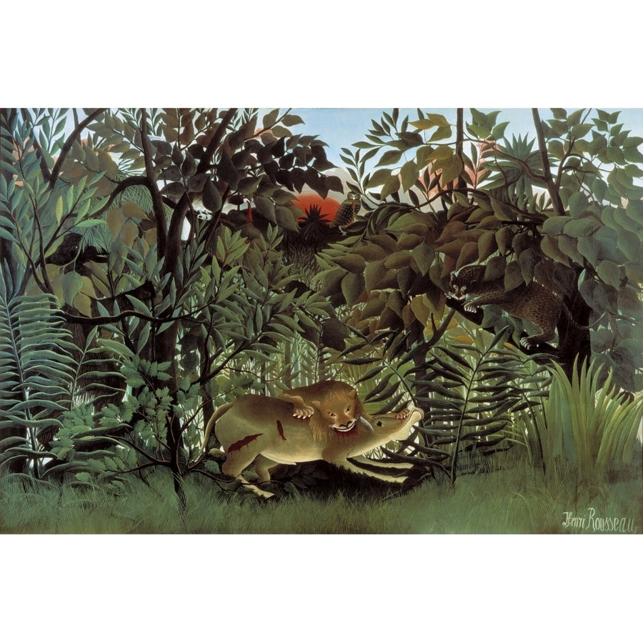 The Hungry Lion Throws itself on Antelope ex.1905 Poster Print by Henri Rousseau Image 1