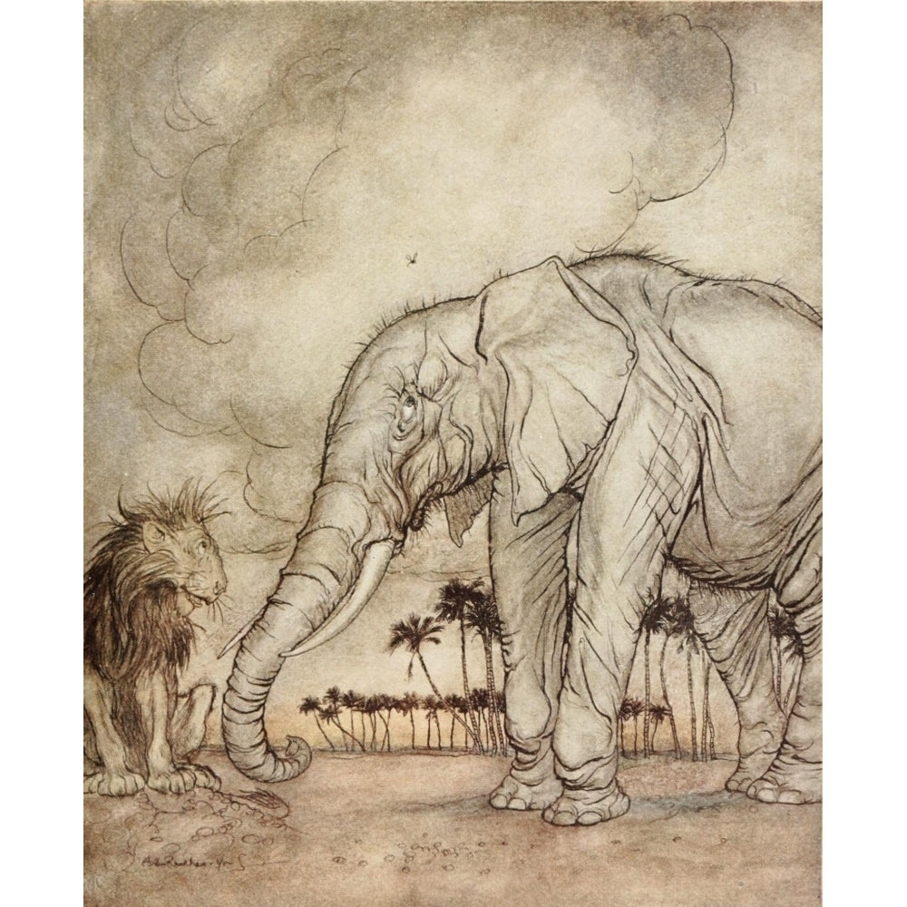 Aesops Fables 1912 Lion Jupiter and Elephant Poster Print by A. Rackham Image 2