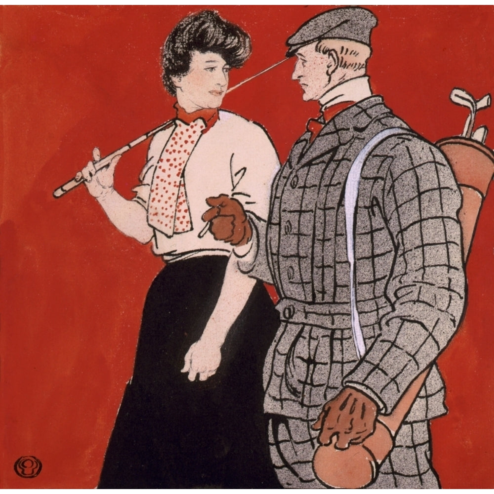 Woman and man Golfers Conversing 1902 Poster Print by Edward Penfield Image 1