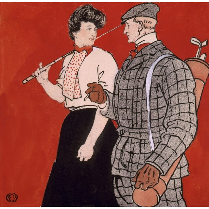 Woman and man Golfers Conversing 1902 Poster Print by Edward Penfield Image 2