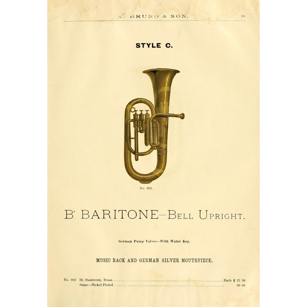 Catalogue C. Bruno and Son c.1890 B-flat Baritone cornet Poster Print by Unknown Image 2