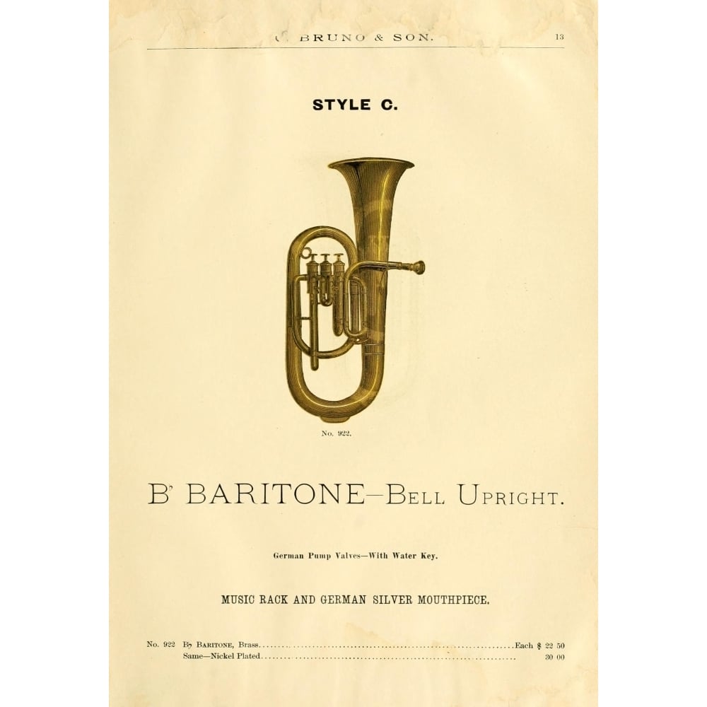 Catalogue C. Bruno and Son c.1890 B-flat Baritone cornet Poster Print by Unknown Image 1