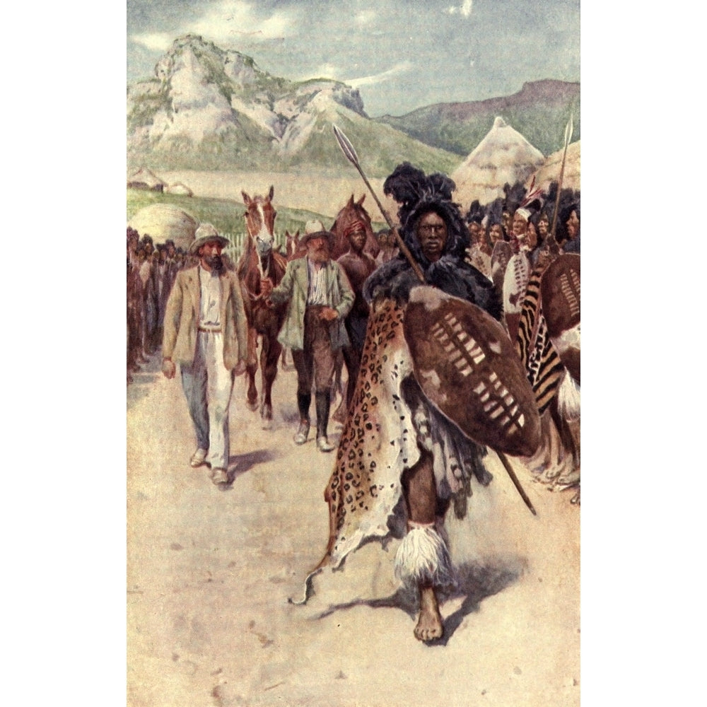 Pioneers in South Africa 1910 Moffat and the Zulus Poster Print by Walter Paget Image 1