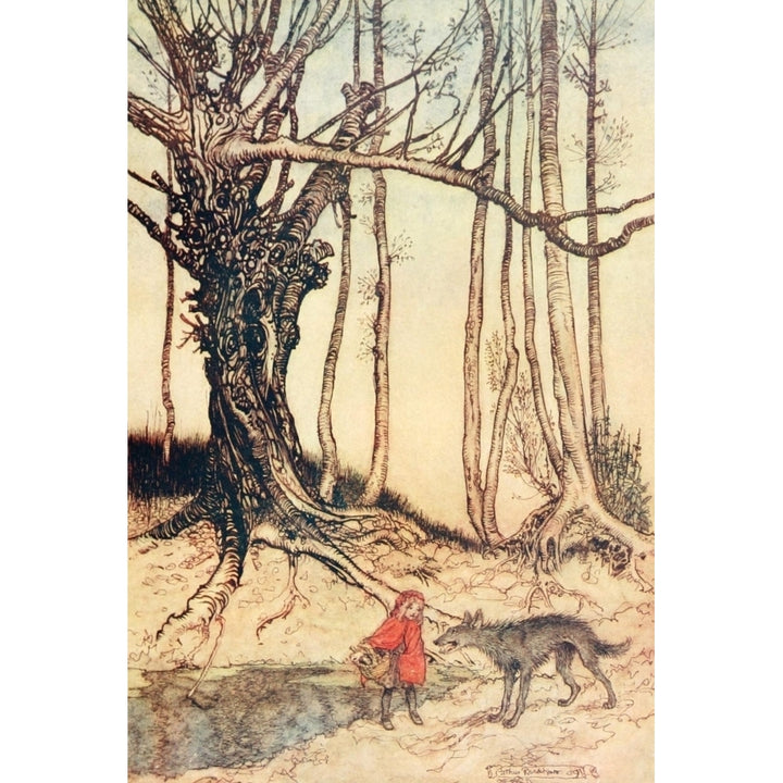 Hansel and Grethel and Other 1920 Red Riding Hood in woods Poster Print by A. Rackham Image 1