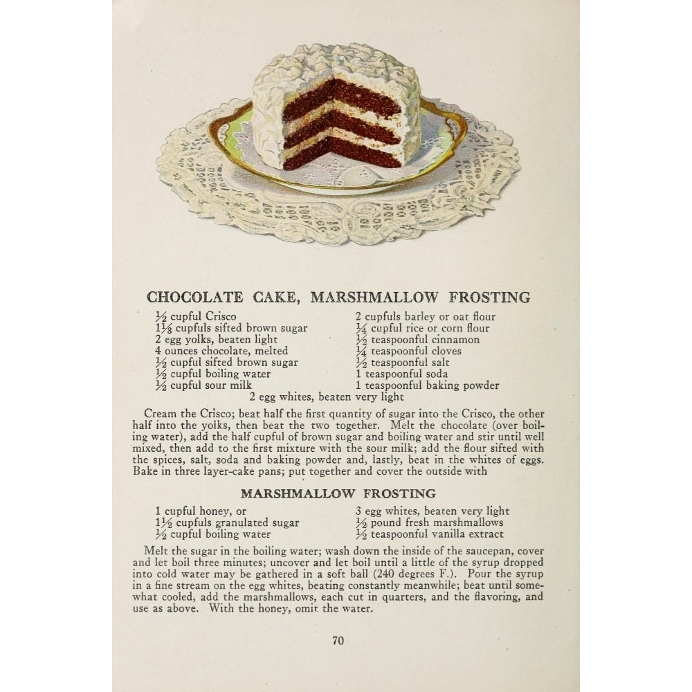 War Time Recipes 1918 Choc Cake Marshmallow frosting Poster Print by Janet McKenzie Hill Image 1