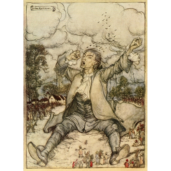 Gullivers Travels 1899 Gulliver released from strings Poster Print by A. Rackham Image 1