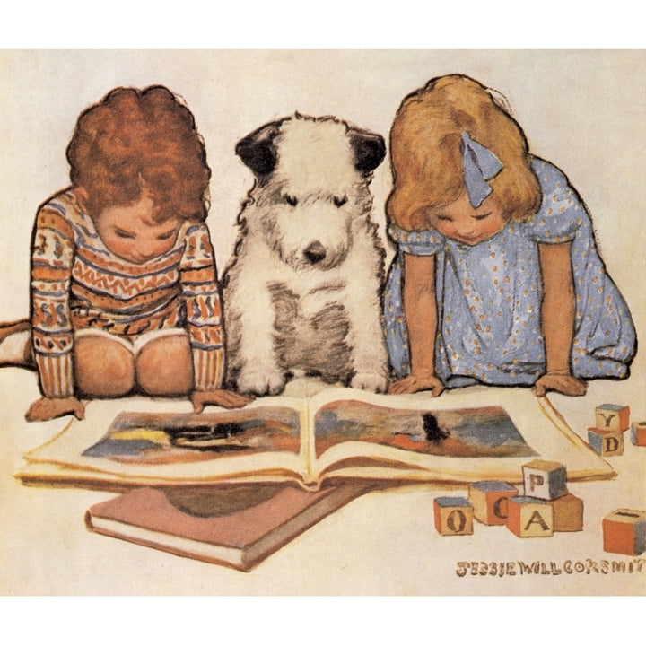 Good Housekeeping Reading with doggy Poster Print by Jessie Willcox Smith Image 1