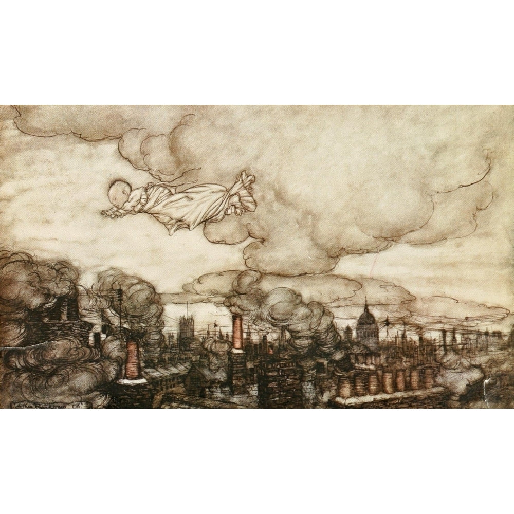 Peter Pan in Kensington Gardens 1912 Away he flew Poster Print by Arthur Rackham Image 2