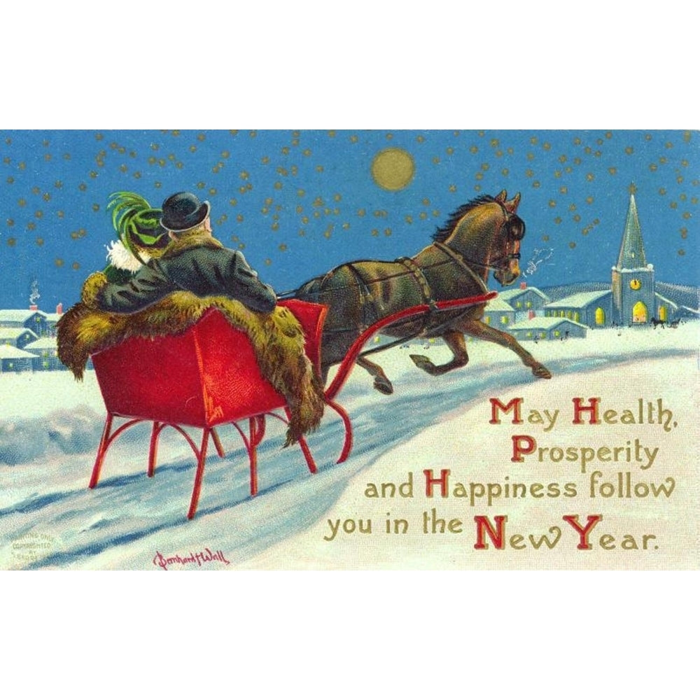 Christmas card Horse and Sleigh Poster Print by Bernhardt Wall Image 1