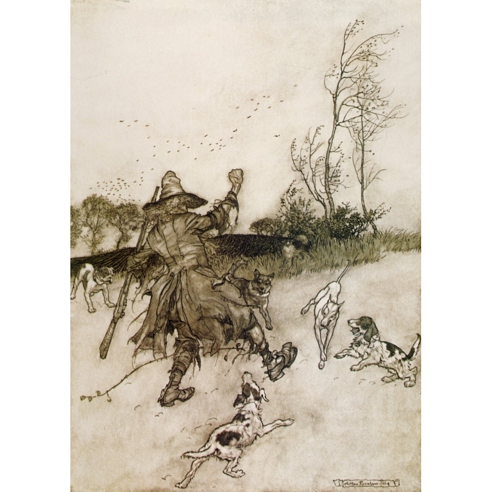 Rip Van Winkle 1905 Dogs barked at him Poster Print by A. Rackham Image 2