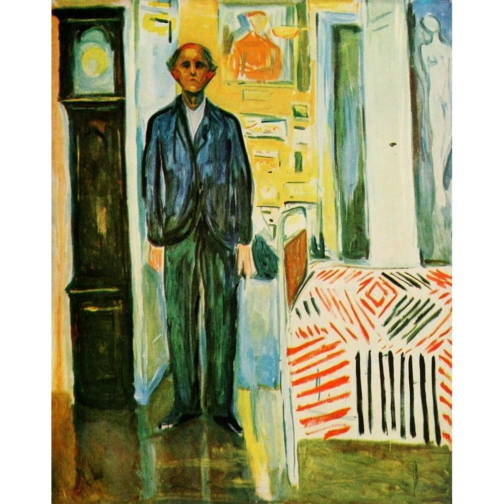 Between clock and bed self portrait 1940-42 Poster Print by Edvard Munch Image 2