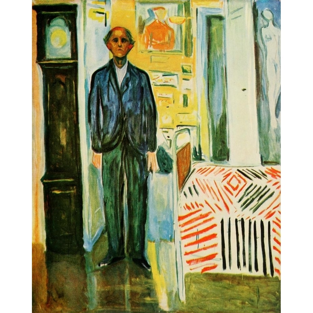 Between clock and bed self portrait 1940-42 Poster Print by Edvard Munch Image 1