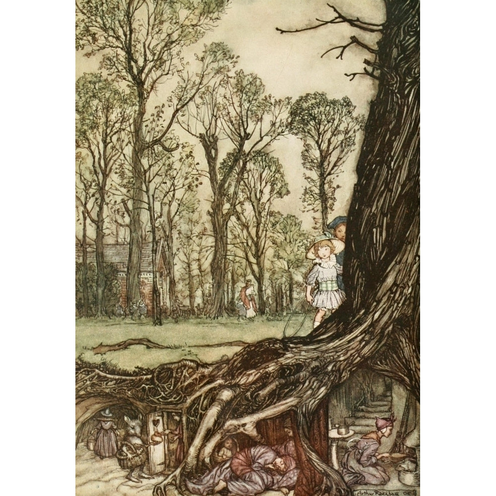 Peter Pan in Kensington Gardens 1912 Fairies in hiding until dusk Poster Print by Arthur Rackham Image 1