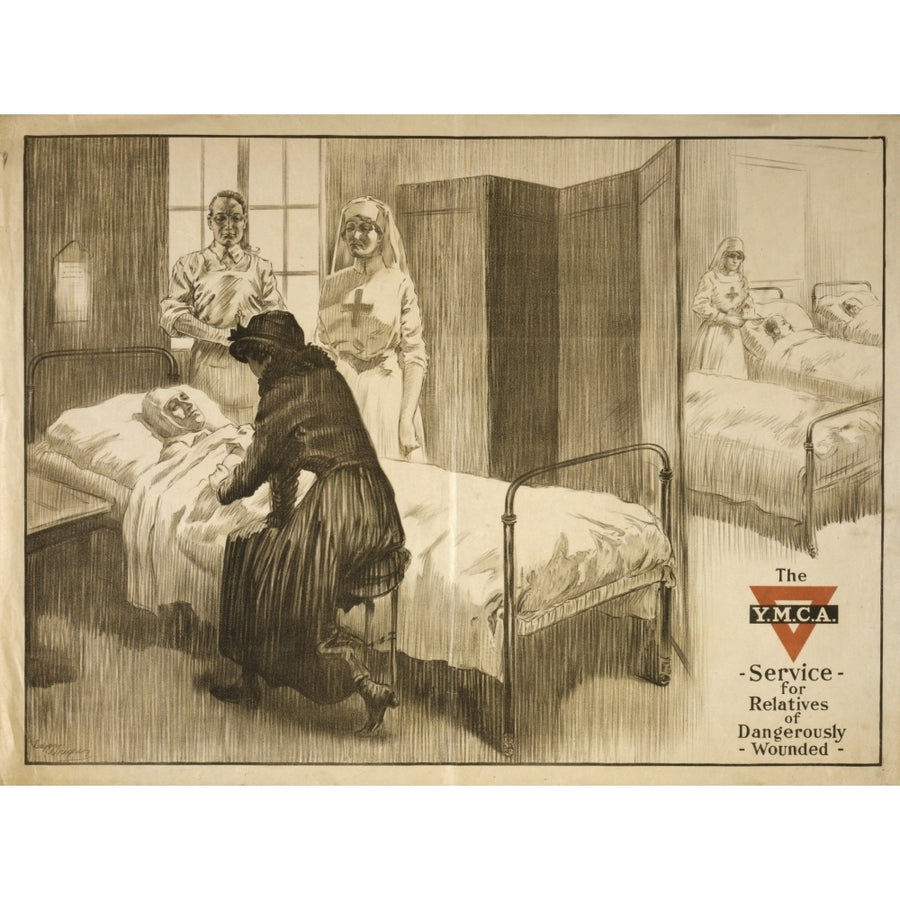 WW1 Poster 1915 YMCA Service for Relatives of Dangerously wounded Poster Print by Unknown Image 1