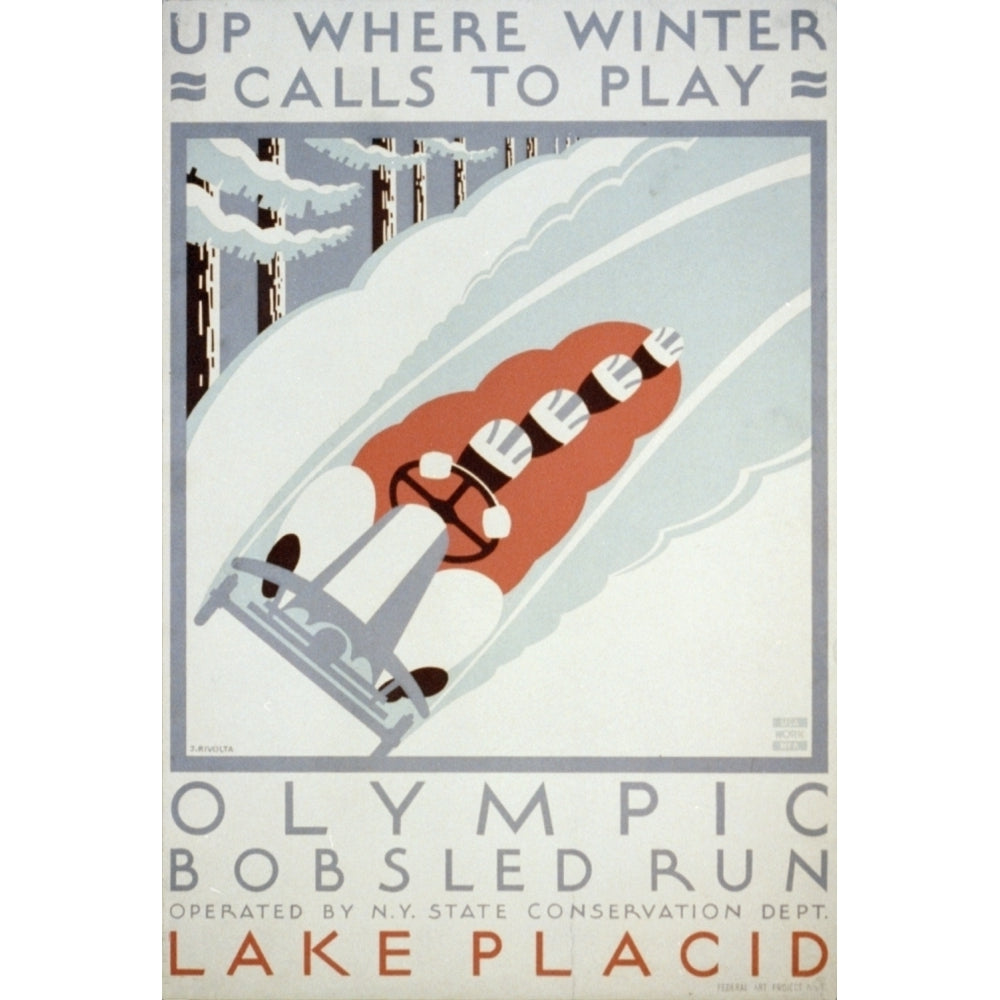 WPA Olympic Bobsled Run Lake Placid c.1936-41 Poster Print by Jack Rivolta Image 2