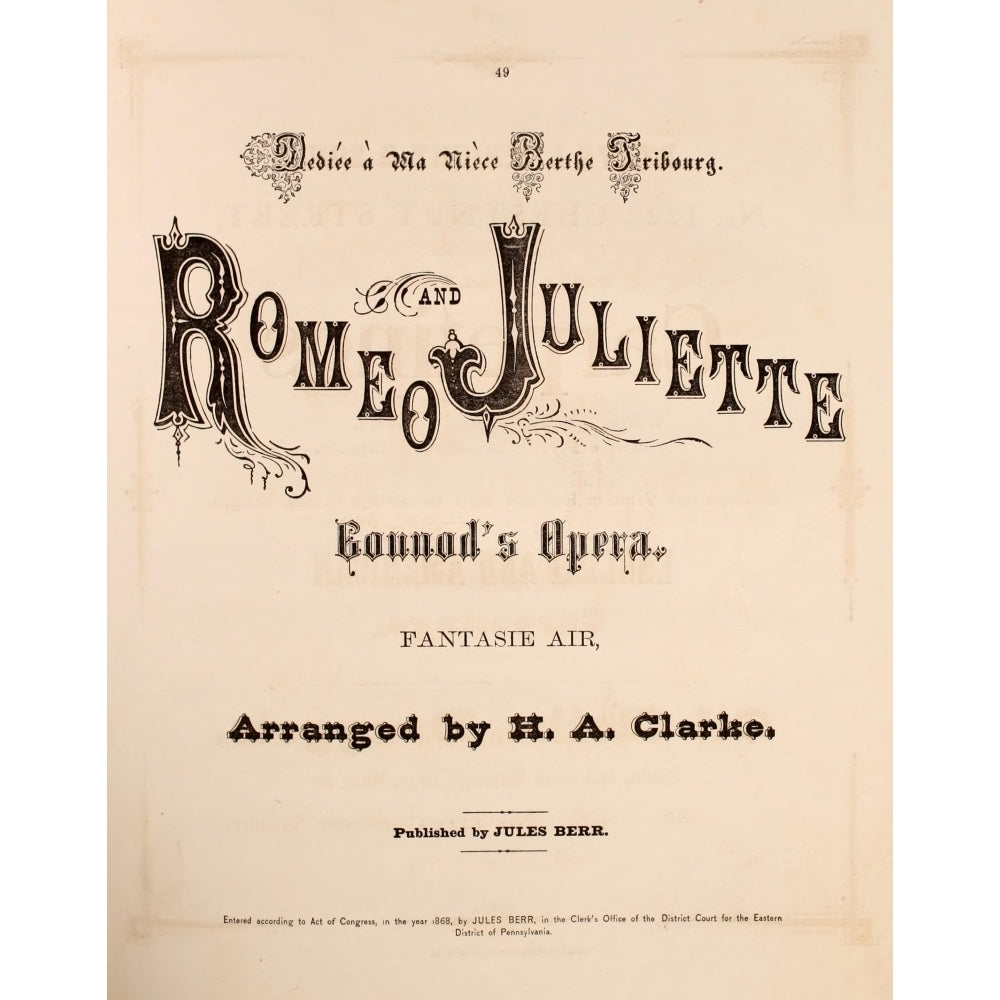 Music Album for the Piano 1868 Romeo and Juliet Opera Poster Print by Unknown Image 1