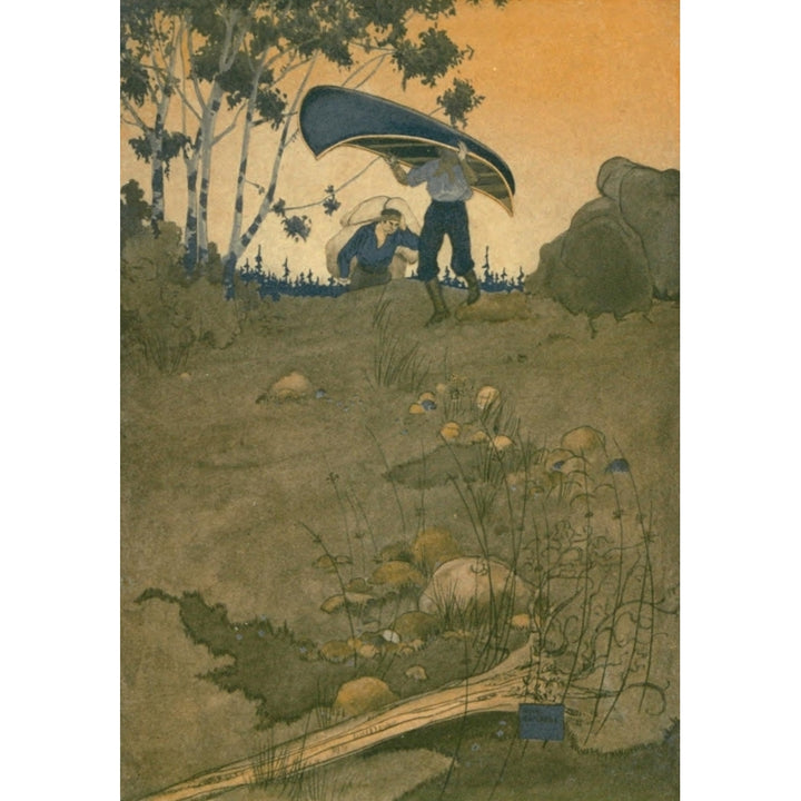 Canoeing in the Wilderness 1916 Carrying the canoe Poster Print by Will Hammell Image 2