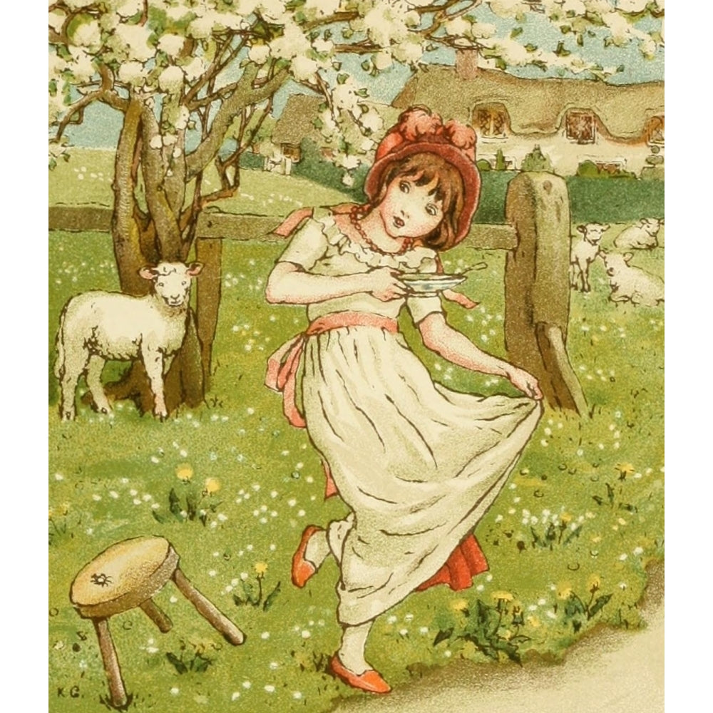 An April Babys Book of Tunes 1900 Little Miss Muffet Poster Print by Kate Greenaway Image 1