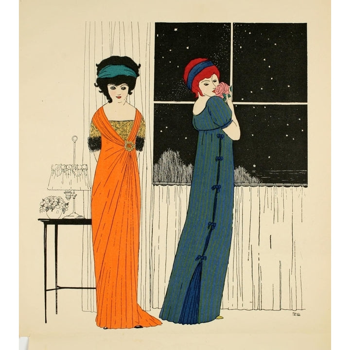 Les Robes de Paul Poiret 1908 2 ladies orange dress Poster Print by Paul Iribe Image 1