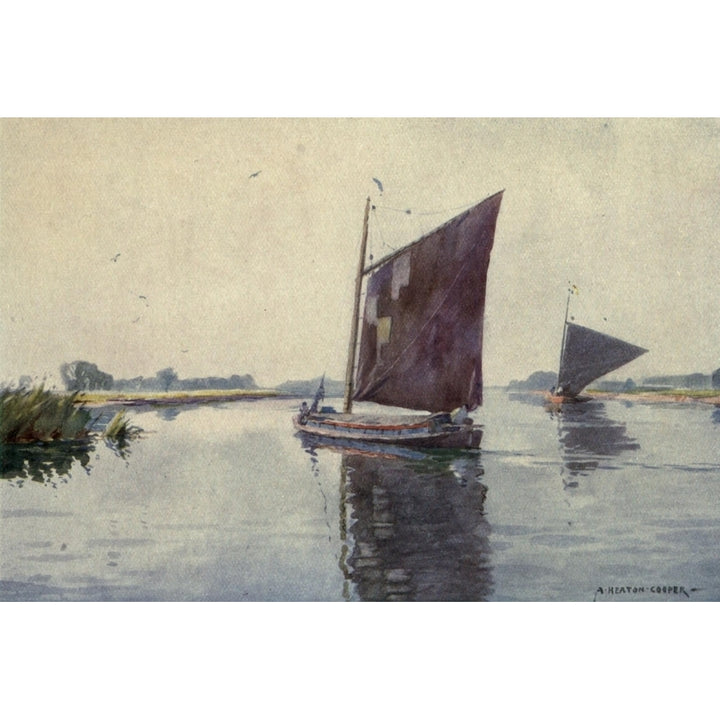 Norfolk and Suffolk 1921 Wherries on the Waveney Poster Print by Alfred Heaton Cooper Image 1