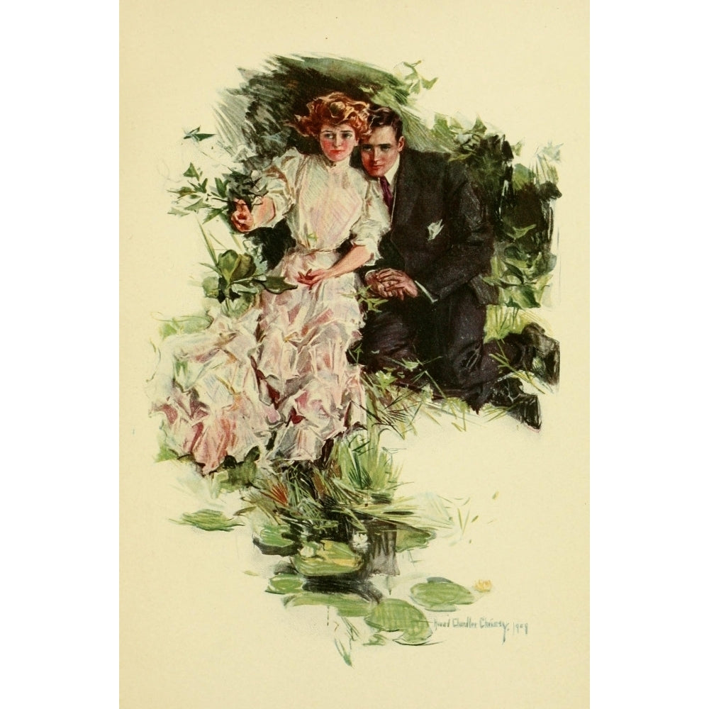 Two Lovers 1909 Lovers by the pond Poster Print by Howard Chandler Christy Image 1