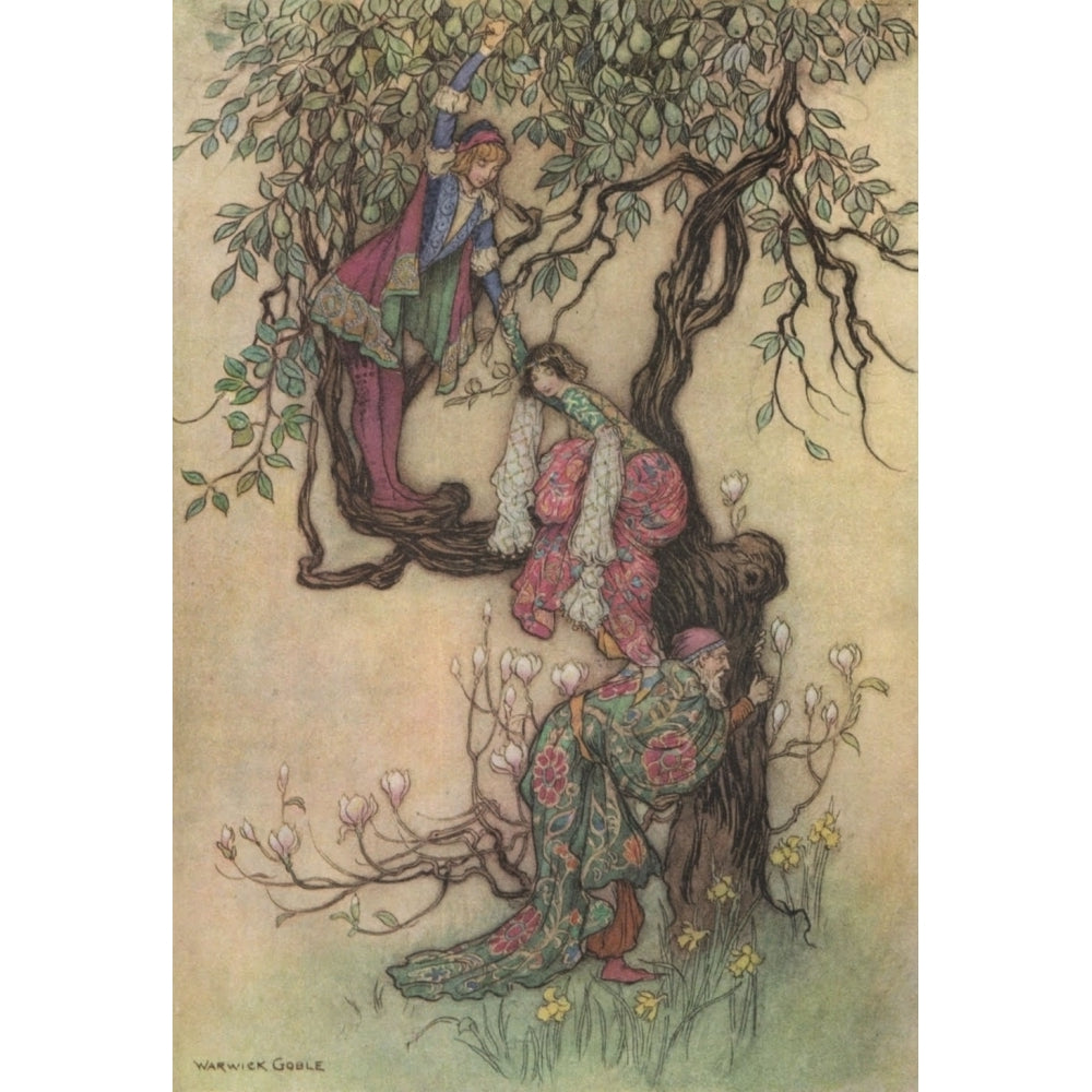 Works of Geoffrey Chaucer 1912 January helping May into the tree Poster Print by Warwick Goble Image 2