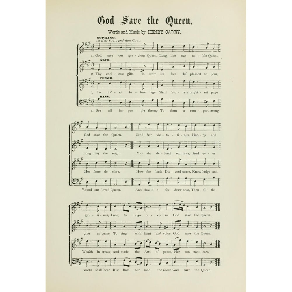 Songs that Never Die 1894 God Save the Queen Poster Print by Henry Carey Image 1