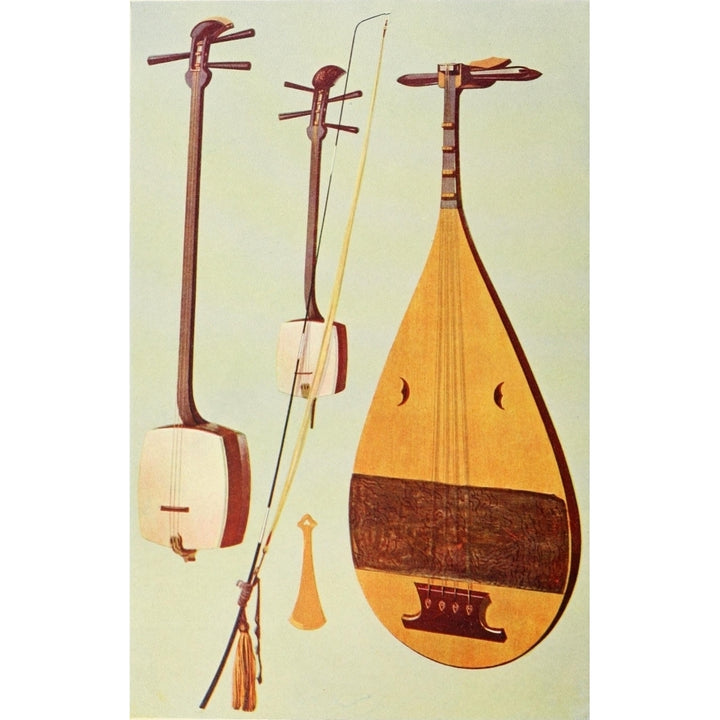 Musical Instruments 1921 Siamisen Kokiu Biwa Poster Print by William Gibb Image 1