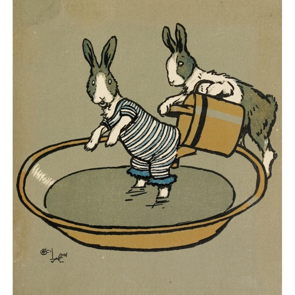 Cecil Aldins Merry Party 1913 Rabbit bathtime Poster Print by Cecil Aldin Image 2