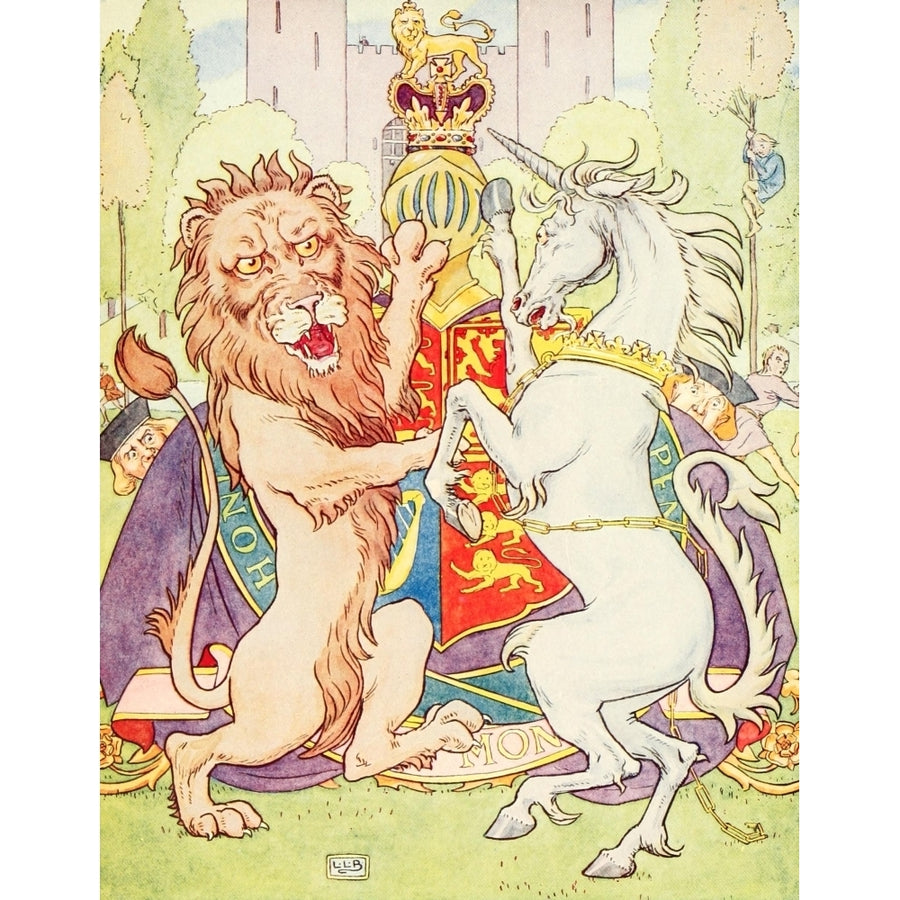 Nursery Rhymes 1916 The Lion and the Unicorn Poster Print by Leonard Leslie Brooke Image 1