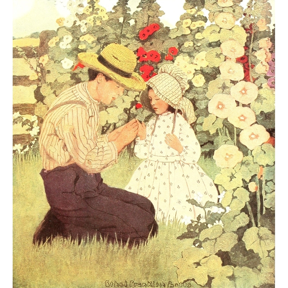 The Raggedy Man 1907 Amongst the hollyhocks Poster Print by Ethel Franklin Betts Image 2