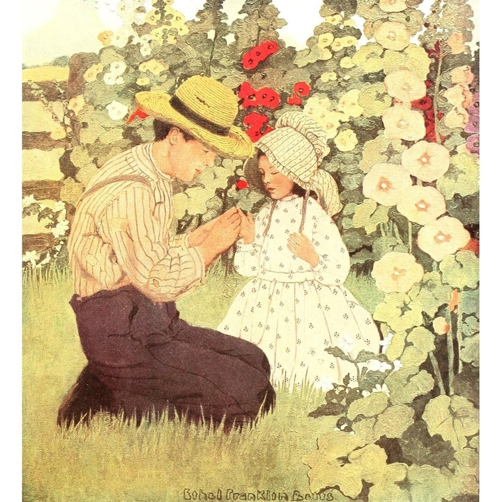 The Raggedy Man 1907 Amongst the hollyhocks Poster Print by Ethel Franklin Betts Image 1