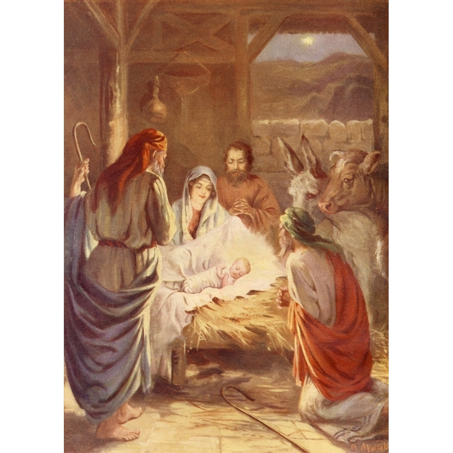 The Life of Jesus c.1930 The Baby in the Manger Cradle Poster Print by W.J. Gibbs Image 1