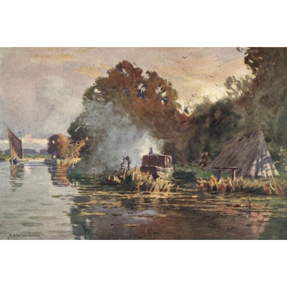 Norfolk and Suffolk 1921 Eel-fisher on the Bure Poster Print by Alfred Heaton Cooper Image 1